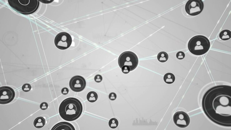 Rete digitale di icone di persone connesse su sfondo grigio