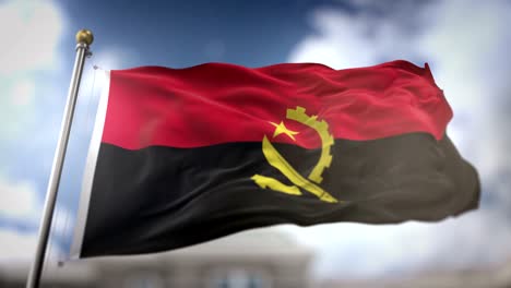 bandera de angola ondeando en cámara lenta 3d con fondo de cielo azul - bucle sin costuras 4k
