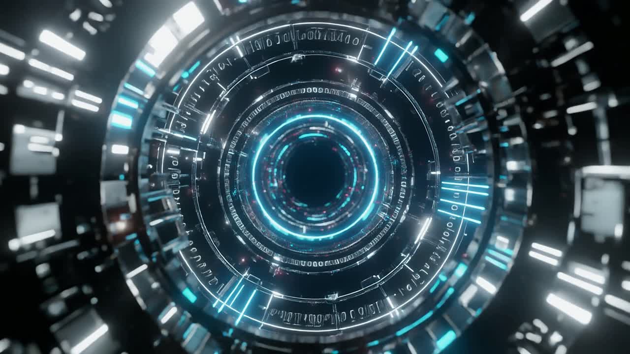 Volando Attraverso un Futuristico Tunnel di Dati Digitali