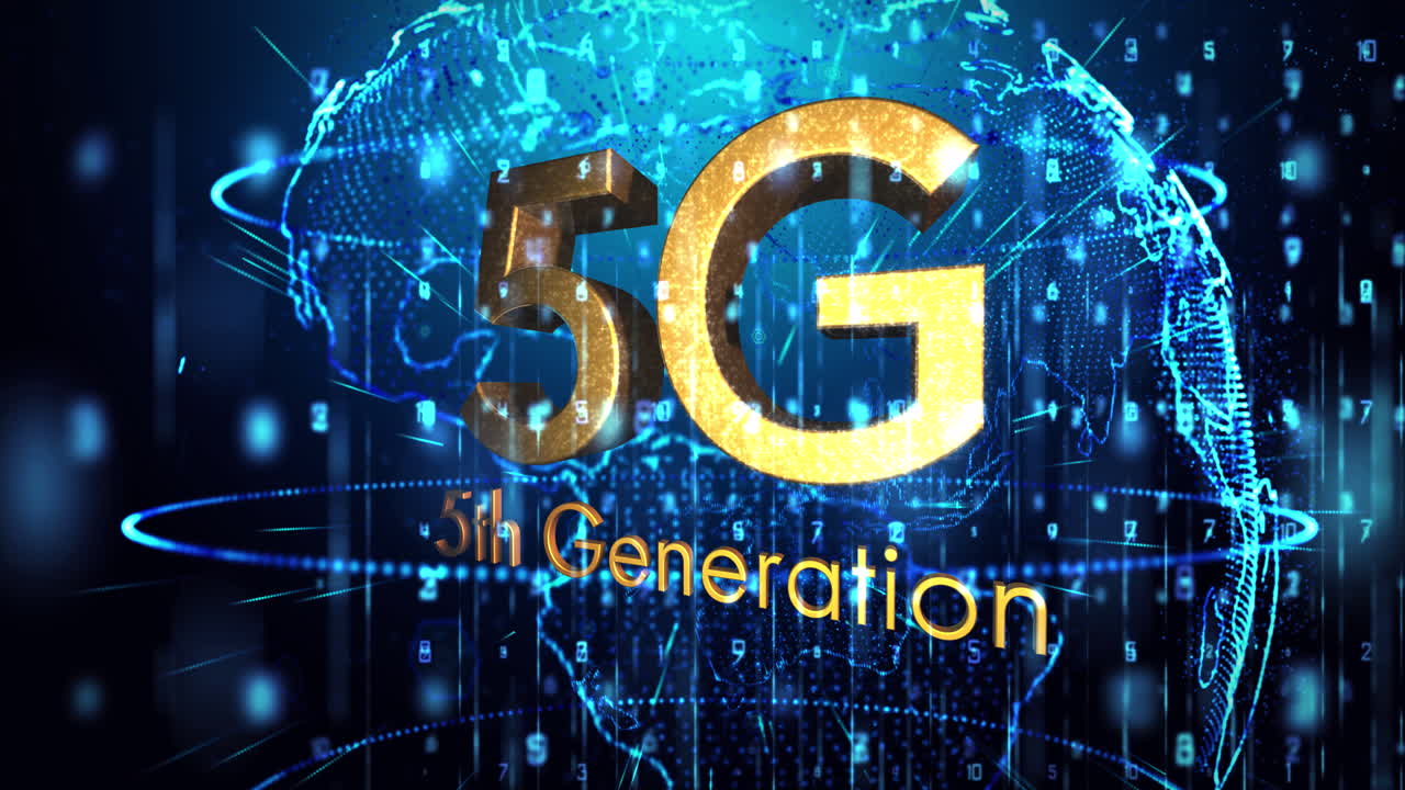 animación de texto de 5g 5a generación sobre un globo brillante giratorio