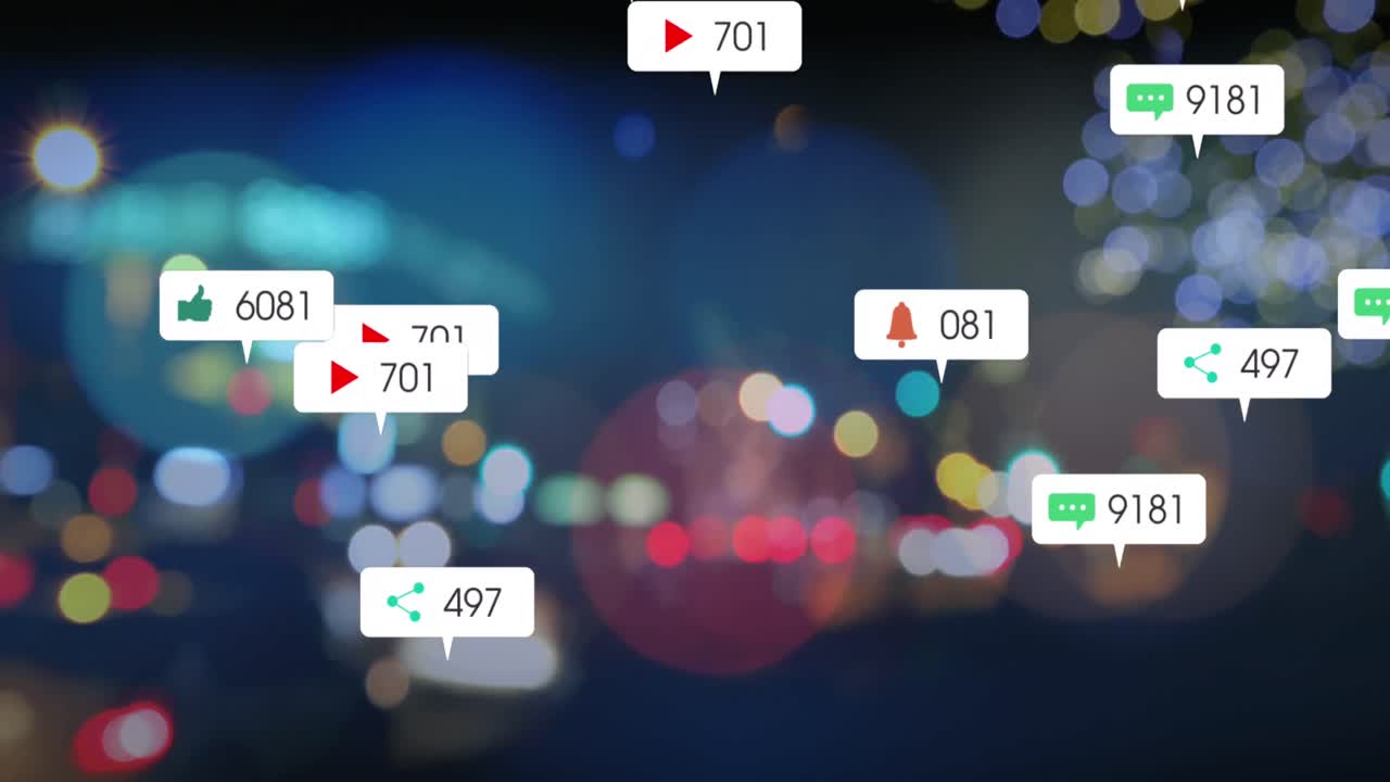 알림 바에서 변하는 번호와 아이콘의 애니메이션, 거리에서 흐릿한 차량