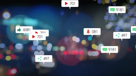 animation of changing numbers and icon in notification bars, blurred vehicles on street