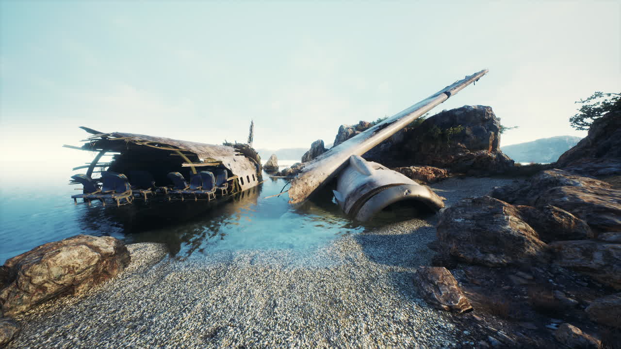 해변 에 있는 비행기 잔해