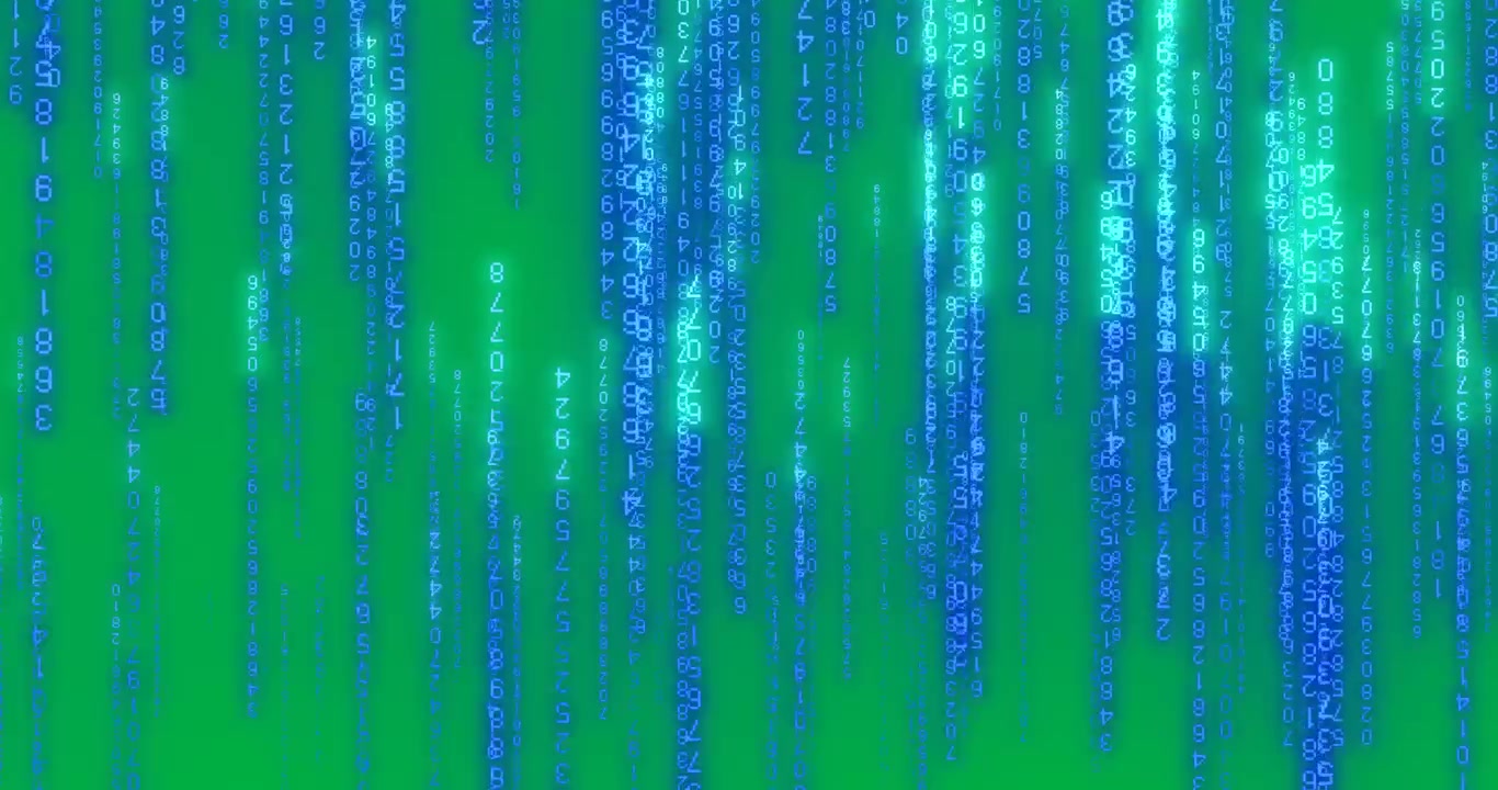 Animation of binary code data processing over transparent background