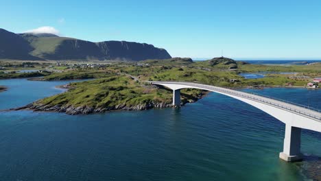 lofoten islands fredvang bridge during summer in norway - aerial circling