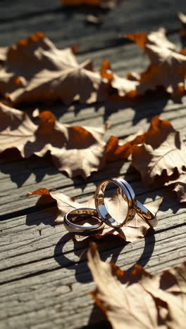 wedding rings on autumn leaves