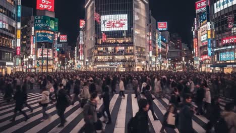 bustling shibuya crossing at night in tokyo