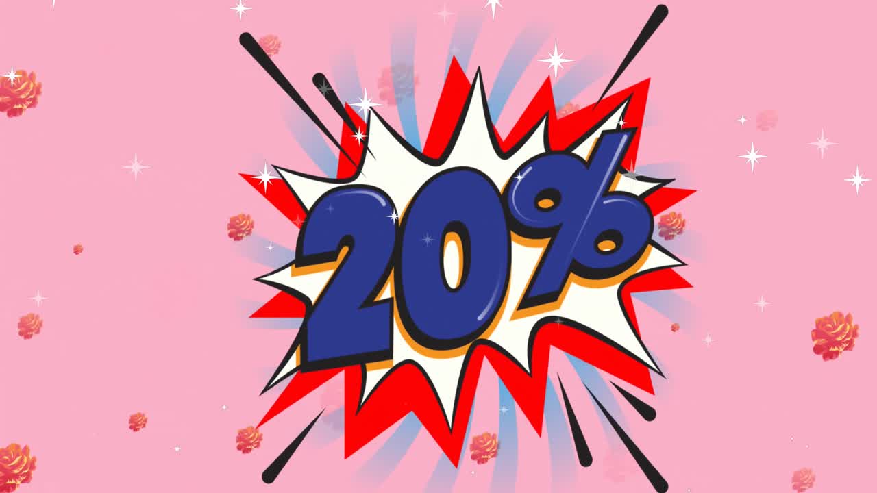 animación de 20 por ciento de texto sobre un fondo de burbuja de habla vibrante retro