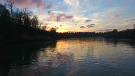 beautiful river aerial sunset drone