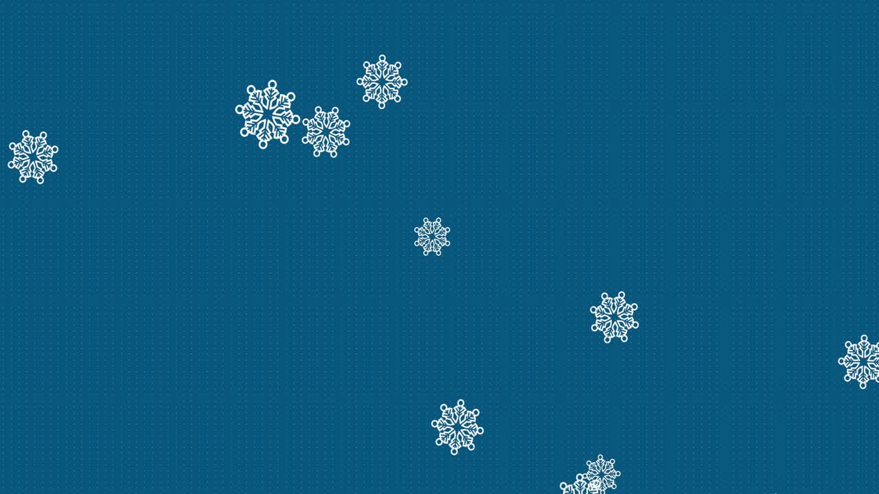 青色の背景に、雪の結晶アイコンが降る様子をデジタルアニメーションで表現。コピースペースあり。
