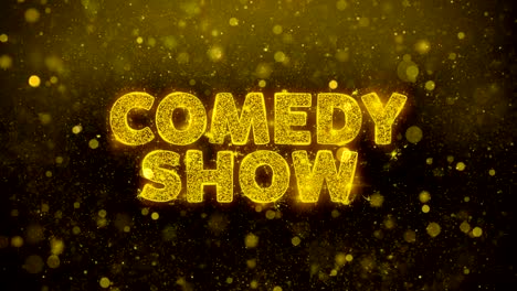 el texto de la noche de comedia en el brillo dorado brilla las partículas de animación.