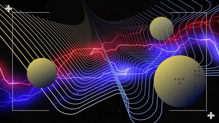 Animation of interface processing data, with coloured electric currents, parallel curves and spheres