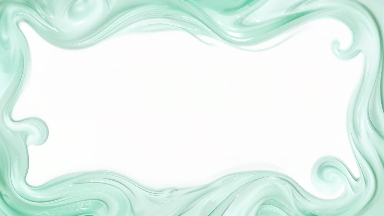 Emerging mint-green swirl border looping shifting on artboard revealing blank white panel for text