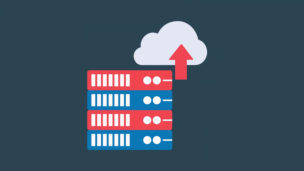 Animated Server Rack Uploading Data to Cloud Storage
