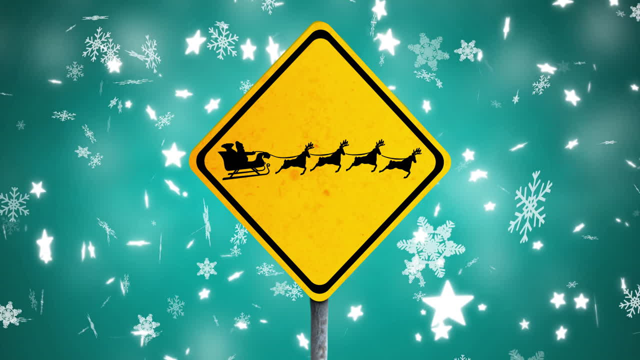 animación de santa en trineo sobre la nieve que cae
