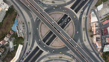 aerial view, top view of roundabout highway bangkok thailand