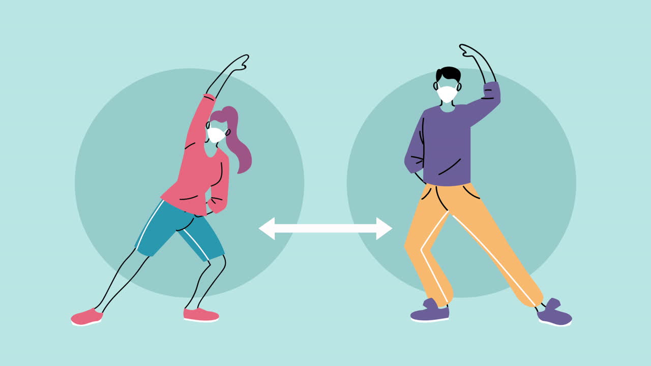 young couple wearing medical masks for covid19 prevention practicing exercise and social distance