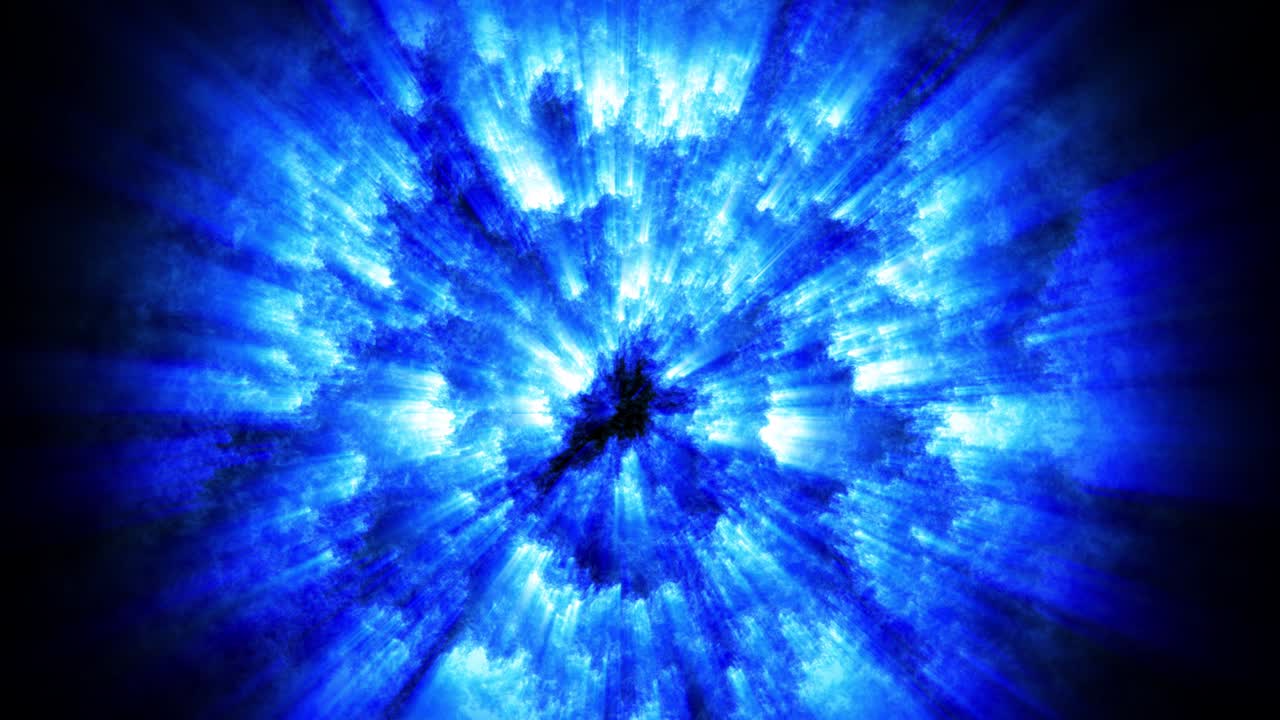4k fondo de espacio en bucle abstracto como una estrella ardiente de la superficie de la cual emanan rayos. sustancia de ebullición de alta energía, bola mágica o bola de fuego. tema azul de ciencia ficción con rayos de luz 1