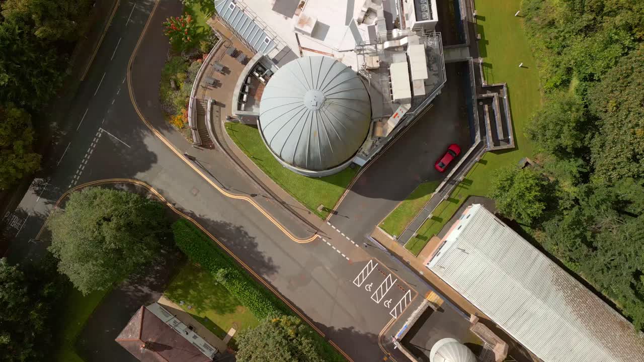 North travelling 4K 60FPS aerial of Armagh Planetarium and the surrounding area in Northern Ireland in the UK. Produced with Rec709 color
