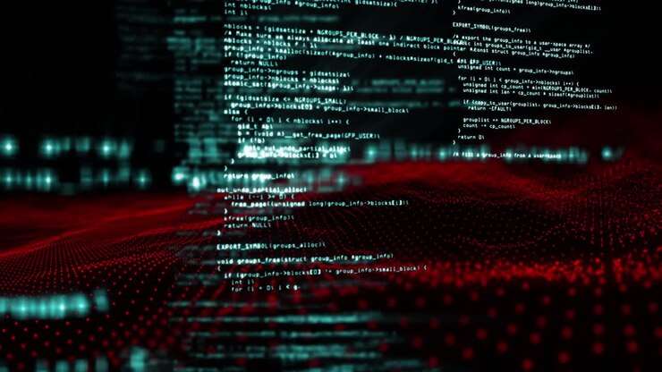 Animazione di elaborazione dati e punti rossi su sfondo nero
