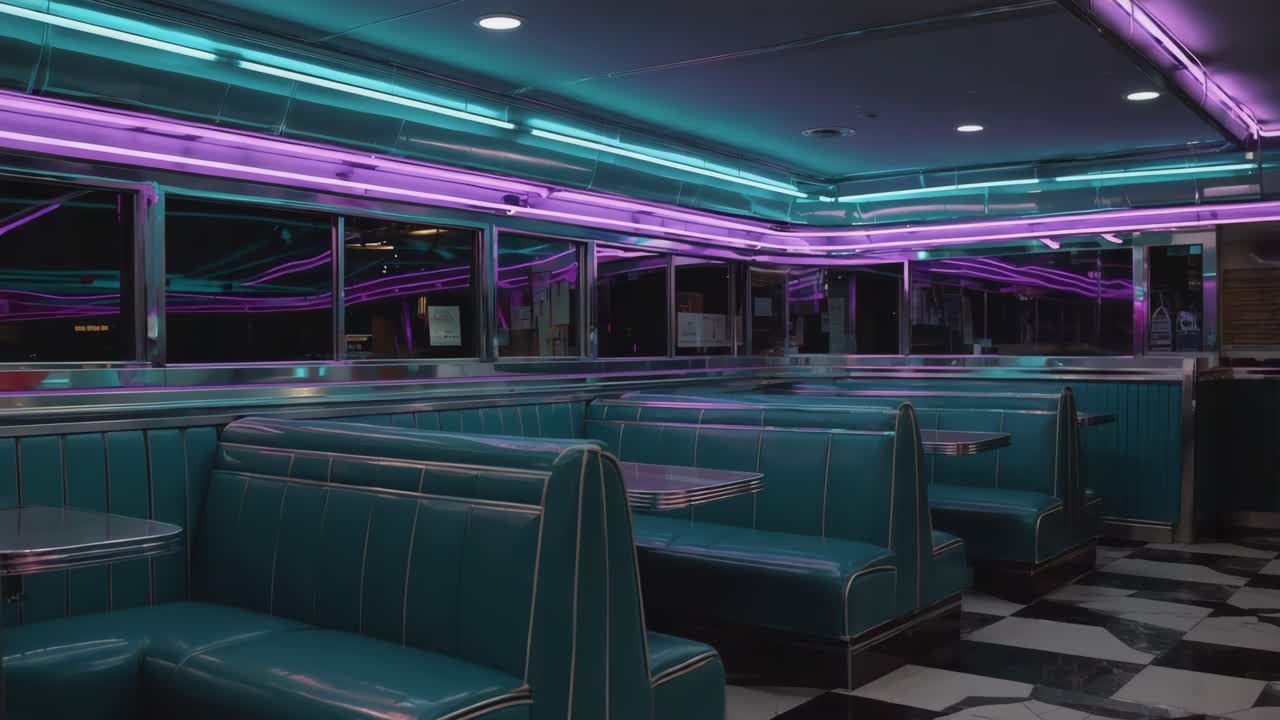 Retro Diner Interior with Neon Lights