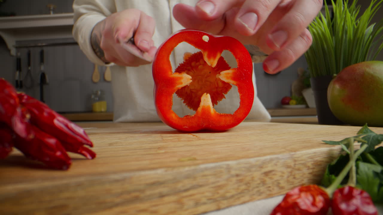 Cutting a Red Bell Pepper