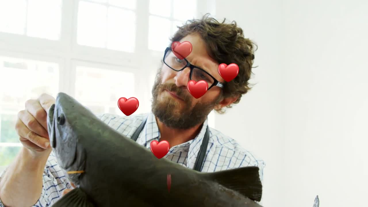 animación de corazones flotando sobre el zapatero caucásico