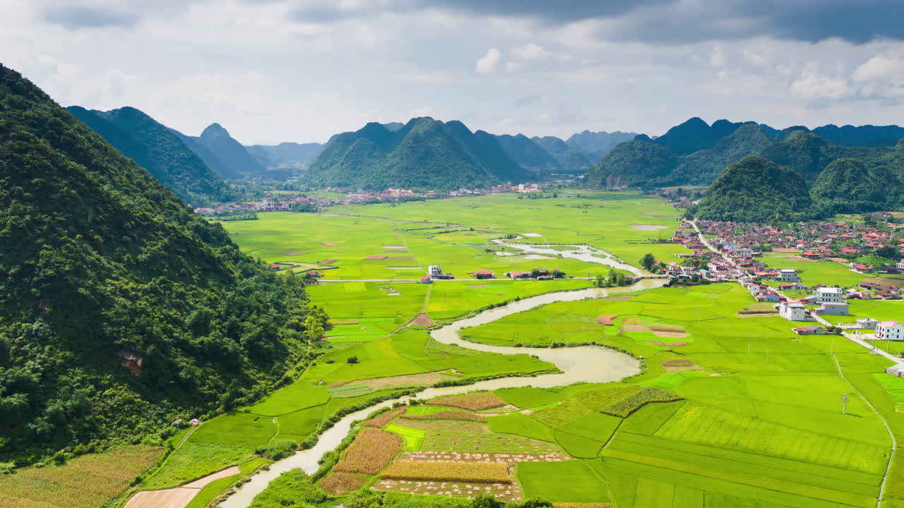 Aerial View of Stunning Rice Paddies and Mountains in Vietnam