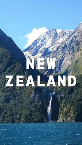 vertical video of coastline overlaid with animated graphic spelling out new zealand