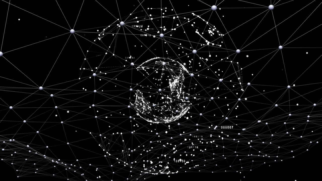 Animation of globe over network of connections on black background