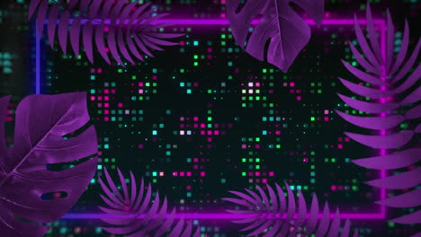 animation of neon leaf pattern, glowing spots and data processing