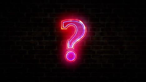 Question mark symbol neon on brick wall