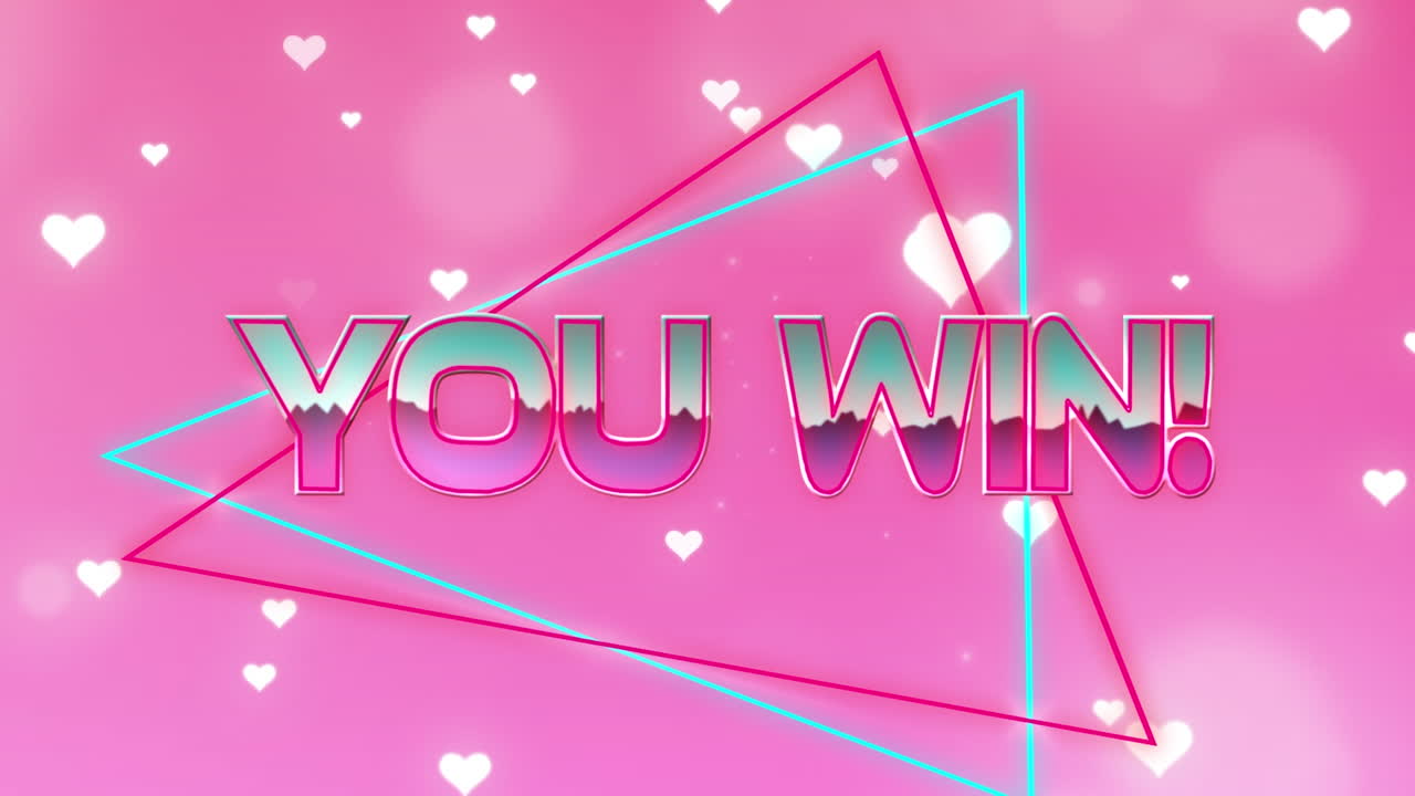 핑크색 배경에 심장 아이콘 위에 텍스트를 이기는 애니메이션