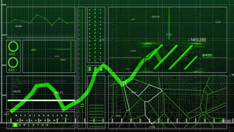 gráficos de datos financieros verdes y animación de gráficos sobre el fondo de la cuadrícula