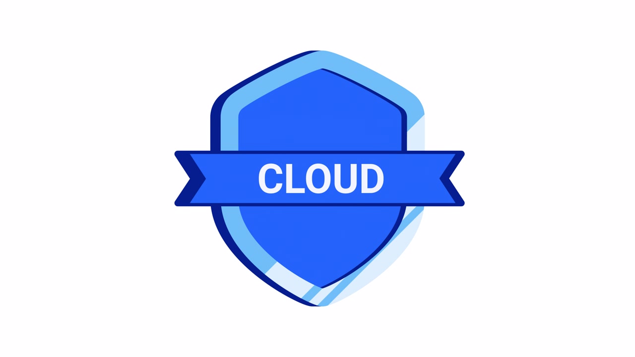 Animated Blue Shield Icon with Cloud Text Label