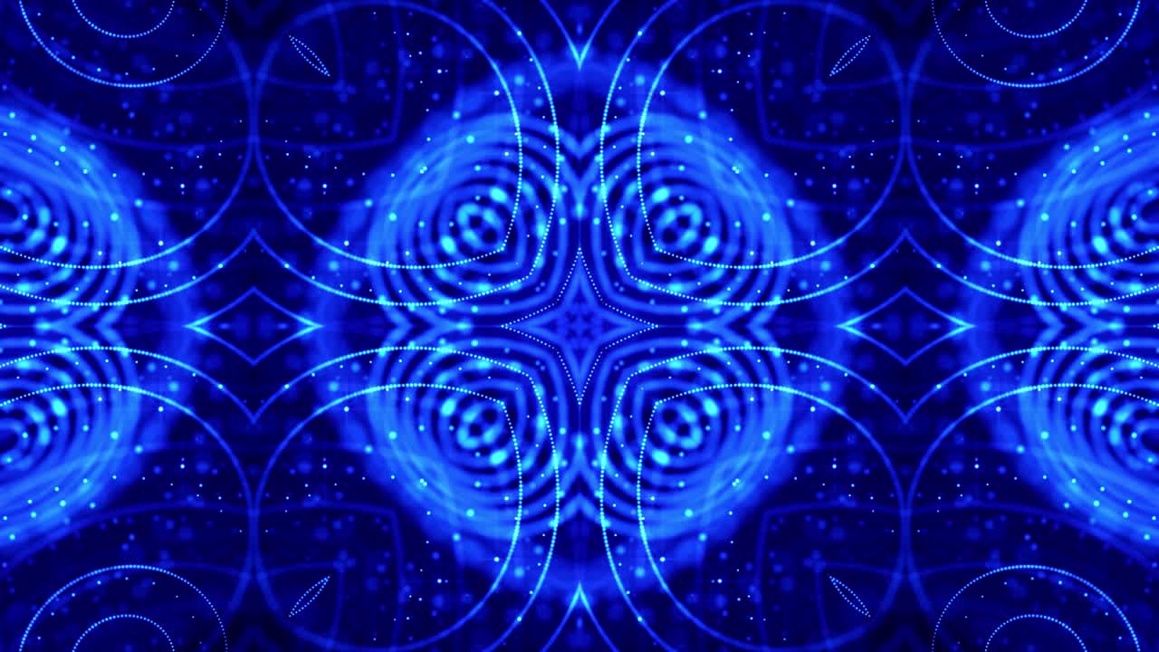 tema abstracto de microworld o nanotecnología. 4k bucle de ciencia ficción 3d fondo con efectos de luz. partículas azul brillante forman líneas, superficies, estructuras simétricas complejas como en el caleidoscopio.