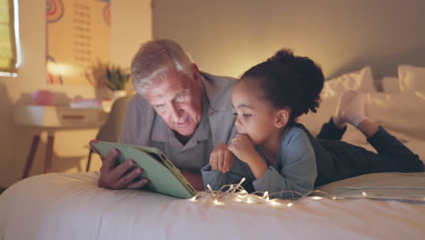relax, tablet and grandfather with child