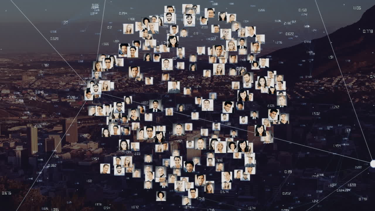 도시 풍경에 대한 연결 네트워크의 애니메이션