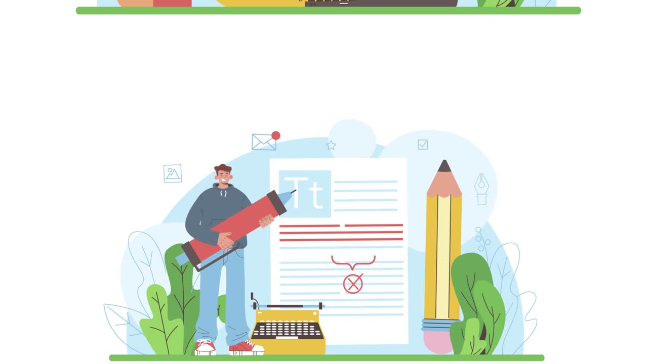 Illustrations of people working and writing