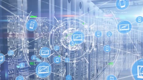 Animation-of-network-of-connections-with-icons-and-data-processing-over-computer-servers