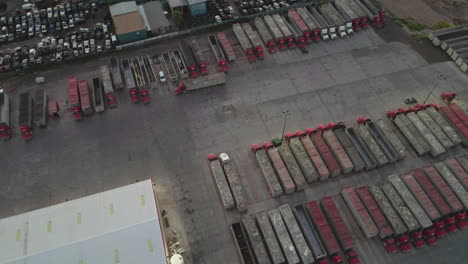 trucking yard with loaded trucks
