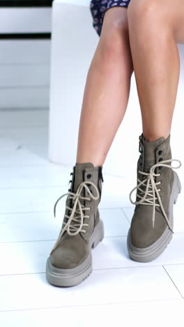 footwear lifestyle shoe steps. fit woman legs in fashionable shoes. vertical video