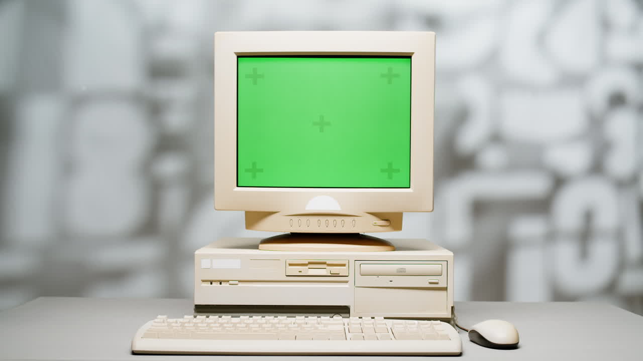 Vintage Desktop Computer with Green Screen