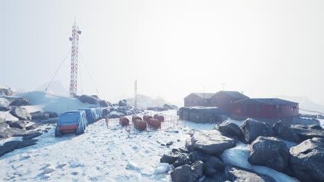 view of old antarctic base at south pole station in antarctica