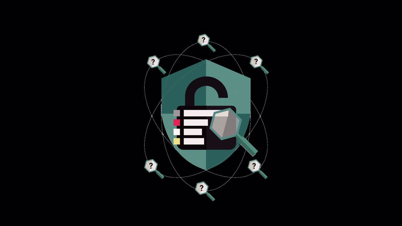 Animated Shield with Unlocked Padlock and Magnifying Glass for Security Analysis