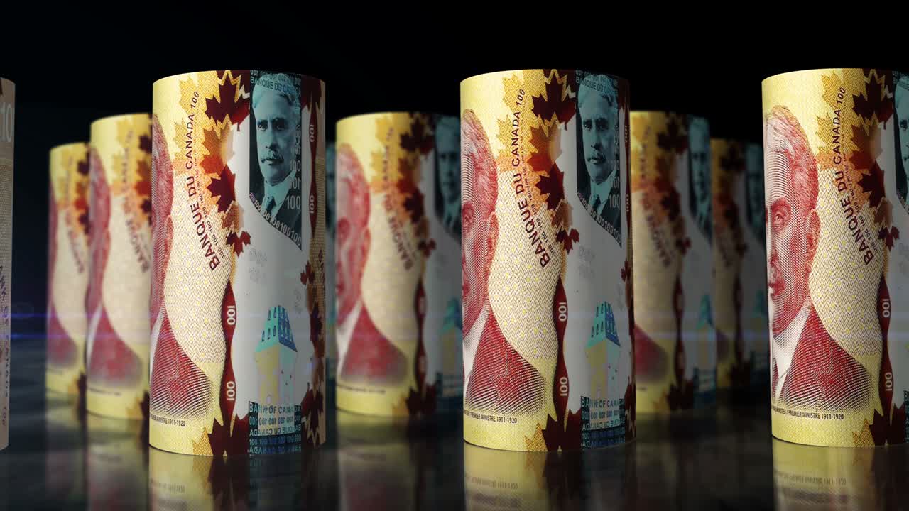 캐나다 달러 지폐의 롤은 완벽한 루프입니다.