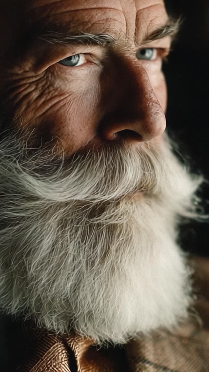 Ritratto sorprendente che evidenzia la saggezza e il carattere catturati nello sguardo intenso e nella magnifica barba bianca di un signore maturo