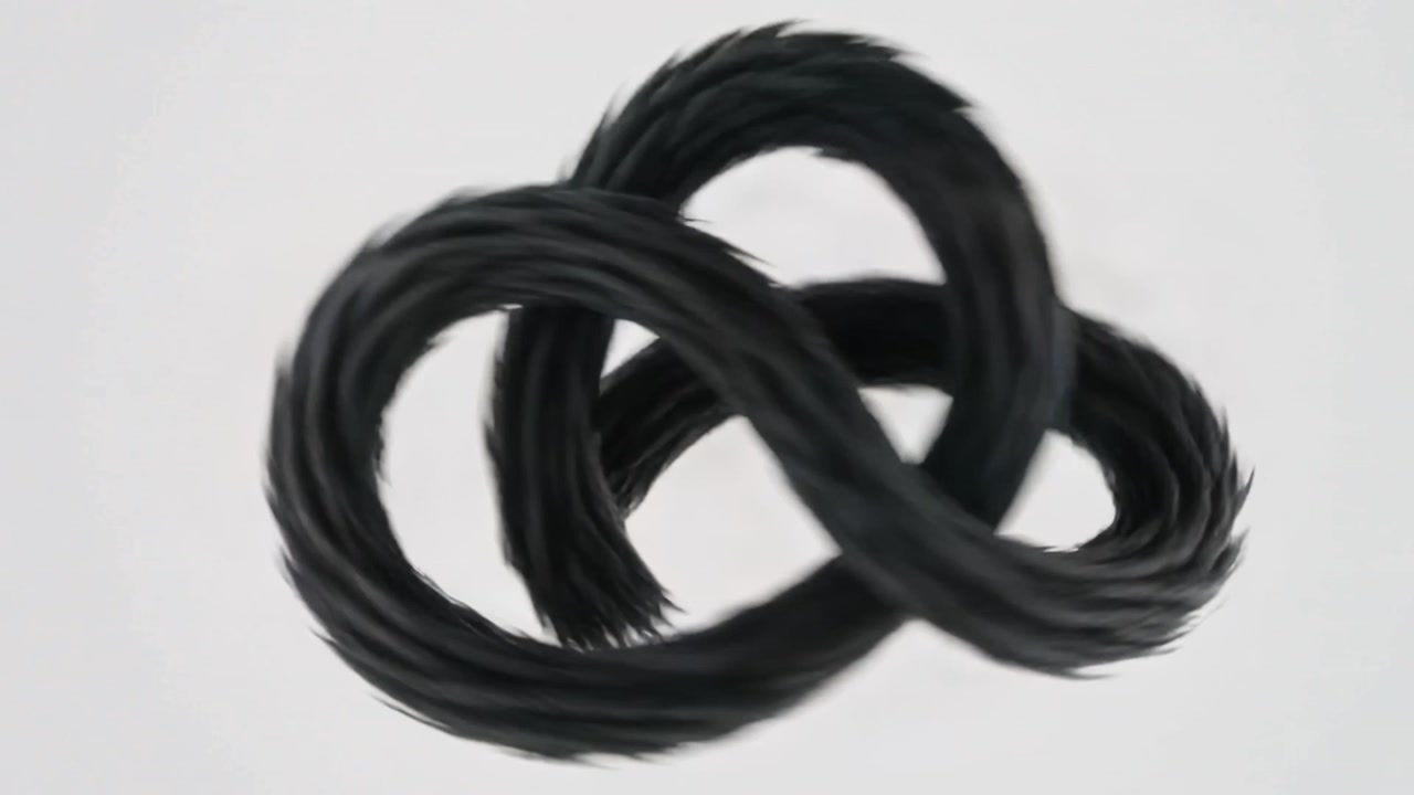 Animating furlike black stroke on playback, morphing through loops on white backdrop with shadow