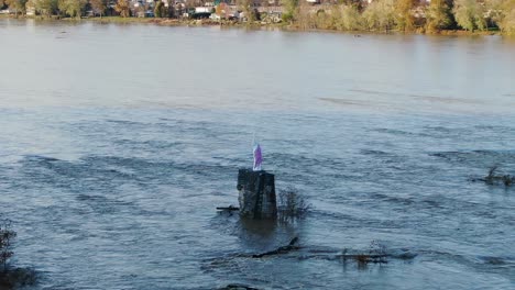 flooded river with submerged statue