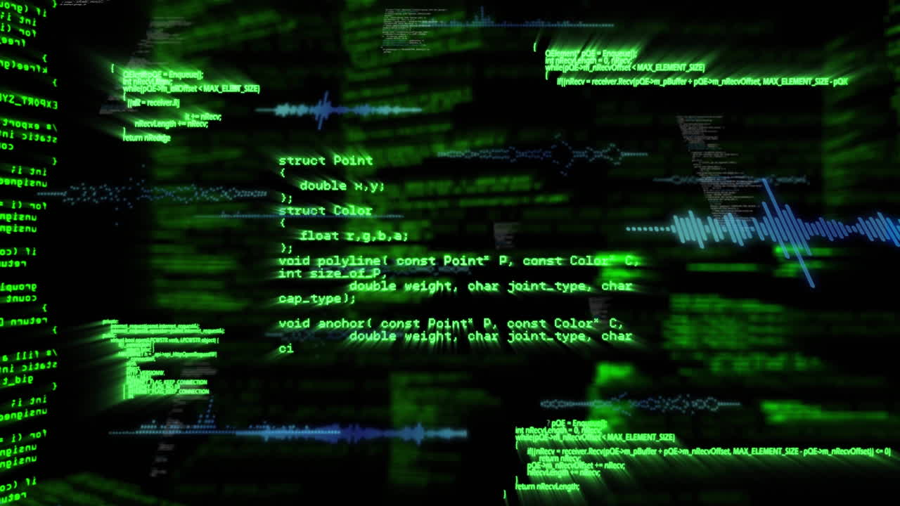 Animation of data processing on black background